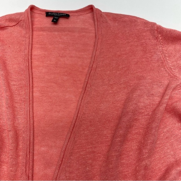Eileen Fisher Pink Cardigan Sweater Lightweight Open Front LINEN LG P 3/4 Sl. - Picture 5 of 10